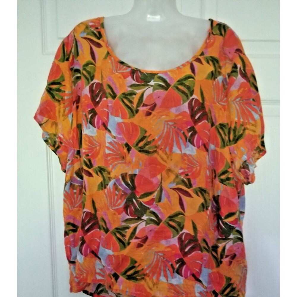 C &C California Women's Top Tropical Line Short Sleeve Scoop Neck Plus Size 3X